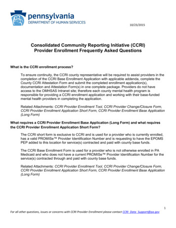 Consolidated Community Reporting Initiative (CCRI .