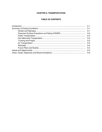 CHAPTER 6: TRANSPORTATION TABLE OF CONTENTS