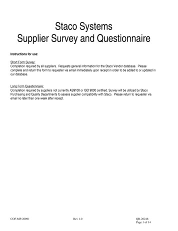 Staco Systems Supplier Survey And Questionnaire
