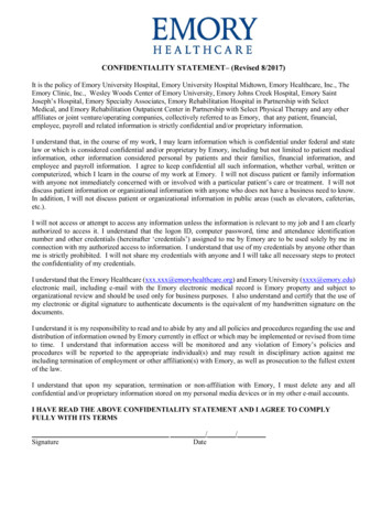 CONFIDENTIALITY STATEMENT (Revised 8/2017)