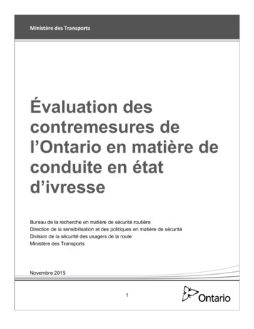 Évaluation Des Contremesures De L'Ontario En Matière De .
