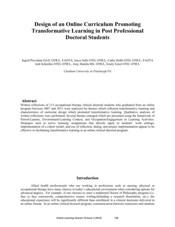 Design Of An Online Curriculum Promoting Transformative .