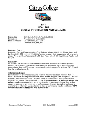 EMT HEAL 161 COURSE INFORMATION AND SYLLABUS