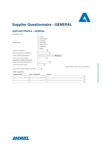 Supplier Questionnaire - GENERAL