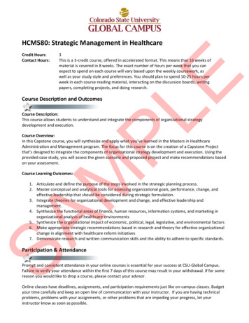 HCM580: Strategic Management In Healthcare SAMPLE - CSU 