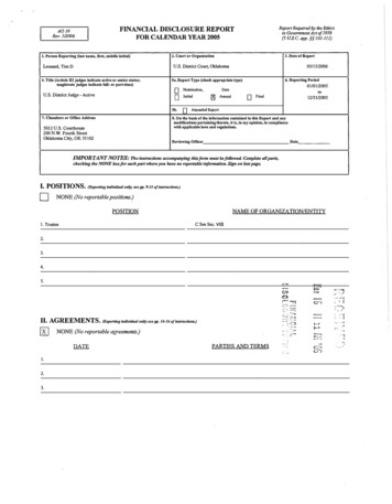 FINANCIAL DISCLOSURE REPORT Report Required By The 