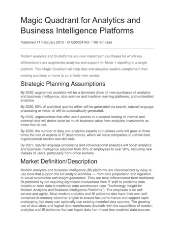 Magic Quadrant For Analytics And Business Intelligence .