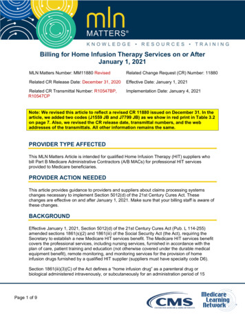 Billing For Home Infusion Therapy Services On Or After .