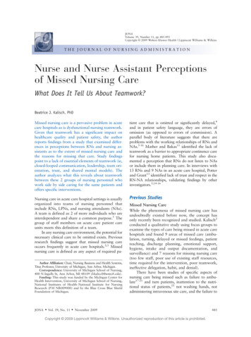 Nurse And Nurse Assistant Perceptions Of Missed Nursing Care