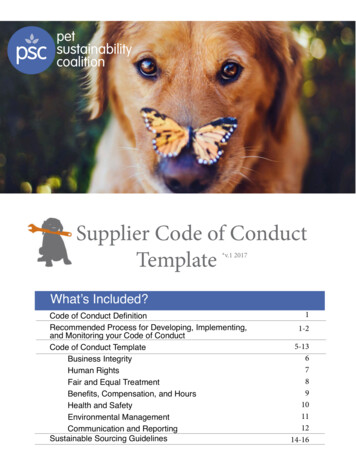 Supplier Code Of Conduct Template - Pet Sustainability