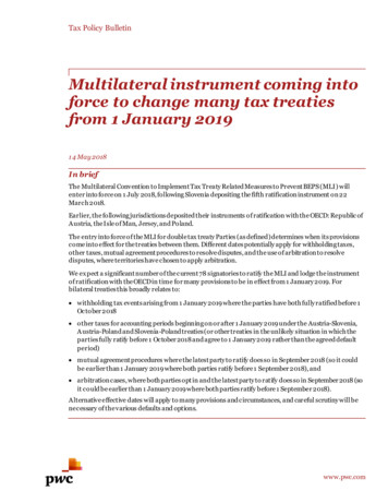 Multilateral Instrument Coming Into Force To Change Many .