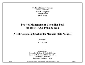 Project Management Checklist Tool For The HIPAA Privacy Rule