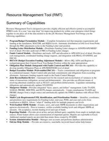Resource Management Tool (RMT) Summary Of Capabilities