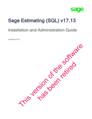 Sage Estimating (SQL) Version 17.12 Installation And .