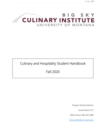 Culinary And Hospitality Student Handbook Fall 2020