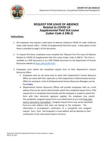REQUEST FOR LEAVE OF ABSENCE Related To COVID 19 .