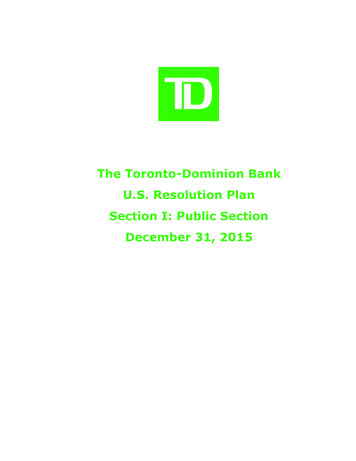 The Toronto-Dominion Bank U.S. Resolution Plan Section I .