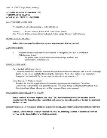 ALLOUEZ VILLAGE BOARD MEETING TUESDAY, JUNE 16, 