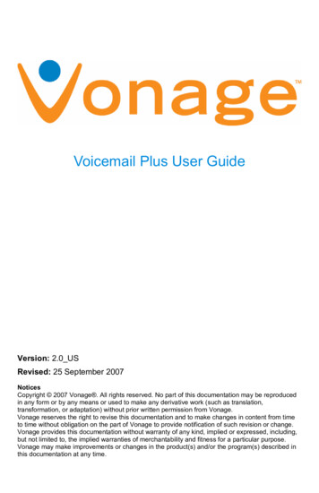 Voicemail Plus User Guide - Vonage