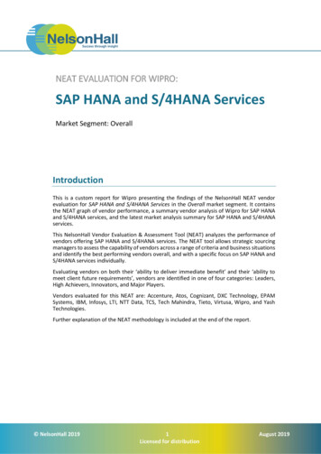 NEAT EVALUATION FOR WIPRO: SAP HANA And S/4HANA 
