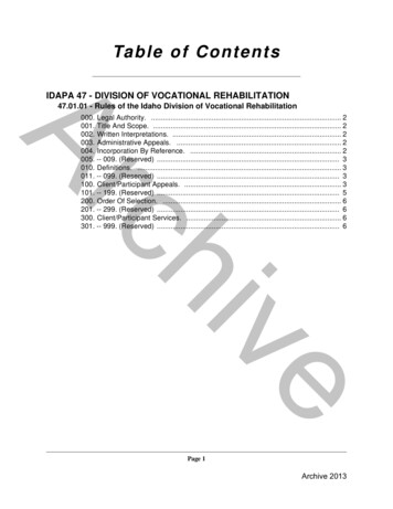 IDAPA 47 - Division Of Vocational Rehabilitation