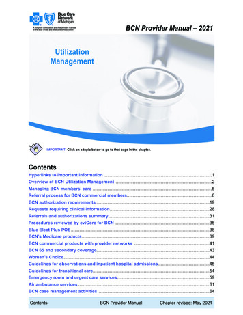 BCN Provider Manual - Chapter 8: Utilization Management