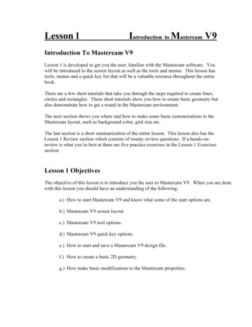 Lesson 1 Introduction Mastercam V9