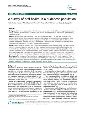RESEARCH ARTICLE Open Access A Survey Of Oral Health In A .