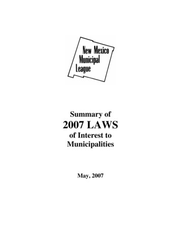 Summary Of 2007 LAWS - New Mexico Municipal League