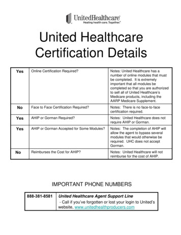 United Healthcare Certification Details