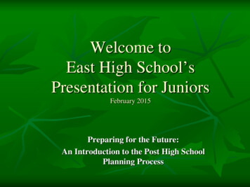 Welcome To East High School’s Presentation For Juniors