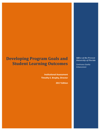 Developing Program Goals And Student Learning Outcomes