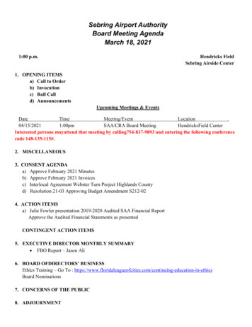 Sebring Airport Authority Board Meeting Agenda March 18, 