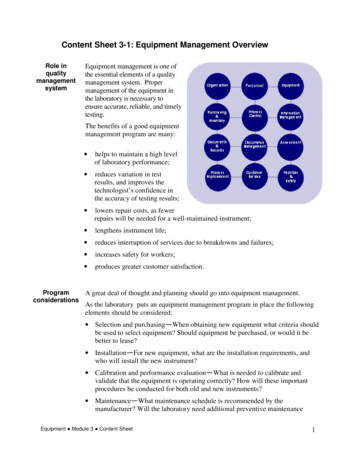 Content Sheet 3-1: Equipment Management Overview