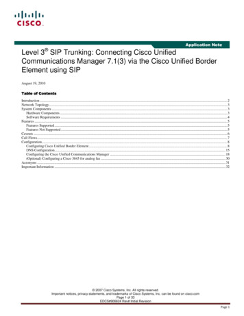 Application Note Level 3 SIP Trunking: Connecting Cisco .