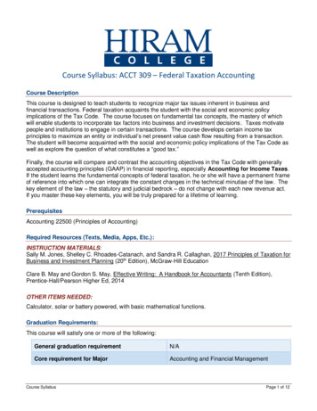 Course Syllabus: ACCT 309 Federal Taxation Accounting