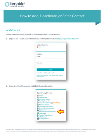 How To Add, Deactivate, Or Edit A Contact - Tenable, Inc.