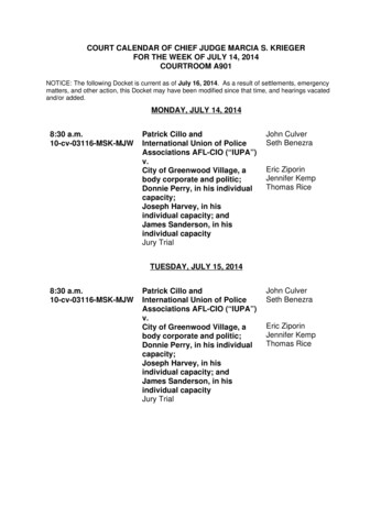 COURT CALENDAR OF CHIEF JUDGE MARCIA S. KRIEGER FOR 