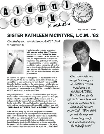 July 2014, Vol. 21, Issue 1 SISTER KATHLEEN MCINTYRE, L.C .