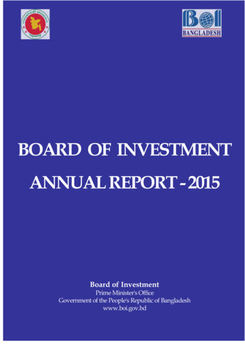 BOARD OF INVESTMENT ANNUAL REPORT - 2015