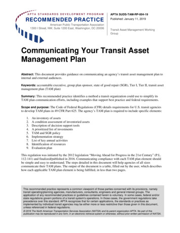 Communicating Your Transit Asset Management Plan