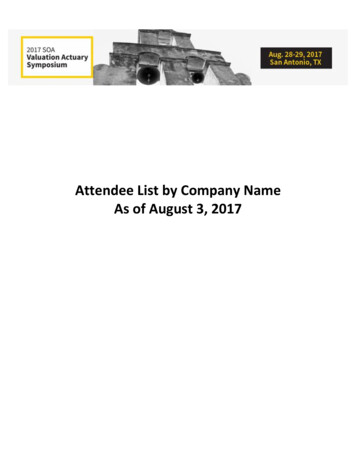 Attendee List By Company Name As Of August 3, 2017