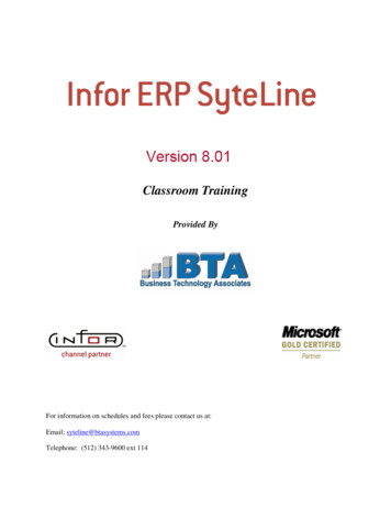 Classroom Training - Infor ERP SyteLine And SyteLine Add .