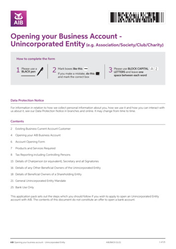 Opening Your Business Account - Unincorporated Entity (e.g .