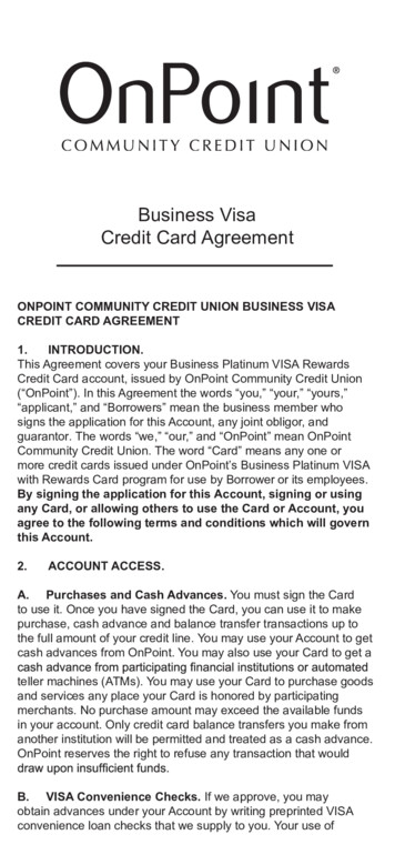 Business Visa Credit Card Agreement - OnPoint