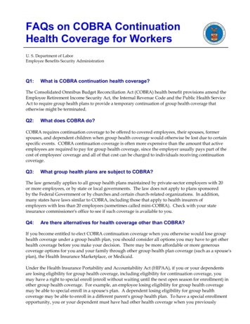 FAQs On COBRA Continuation Health Coverage For Workers