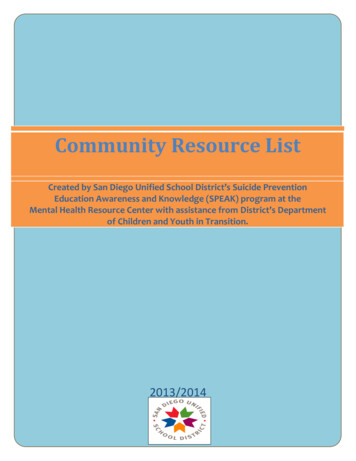 Community Resource List - San Diego Unified School District