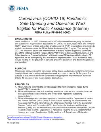 COVID-19 Pandemic Safe Opening And Operation . - Maryland