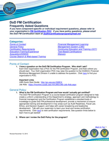DoD FM Certification Frequently Asked Questions
