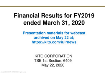 Financial Results For FY2019 Ended March 31, 2020